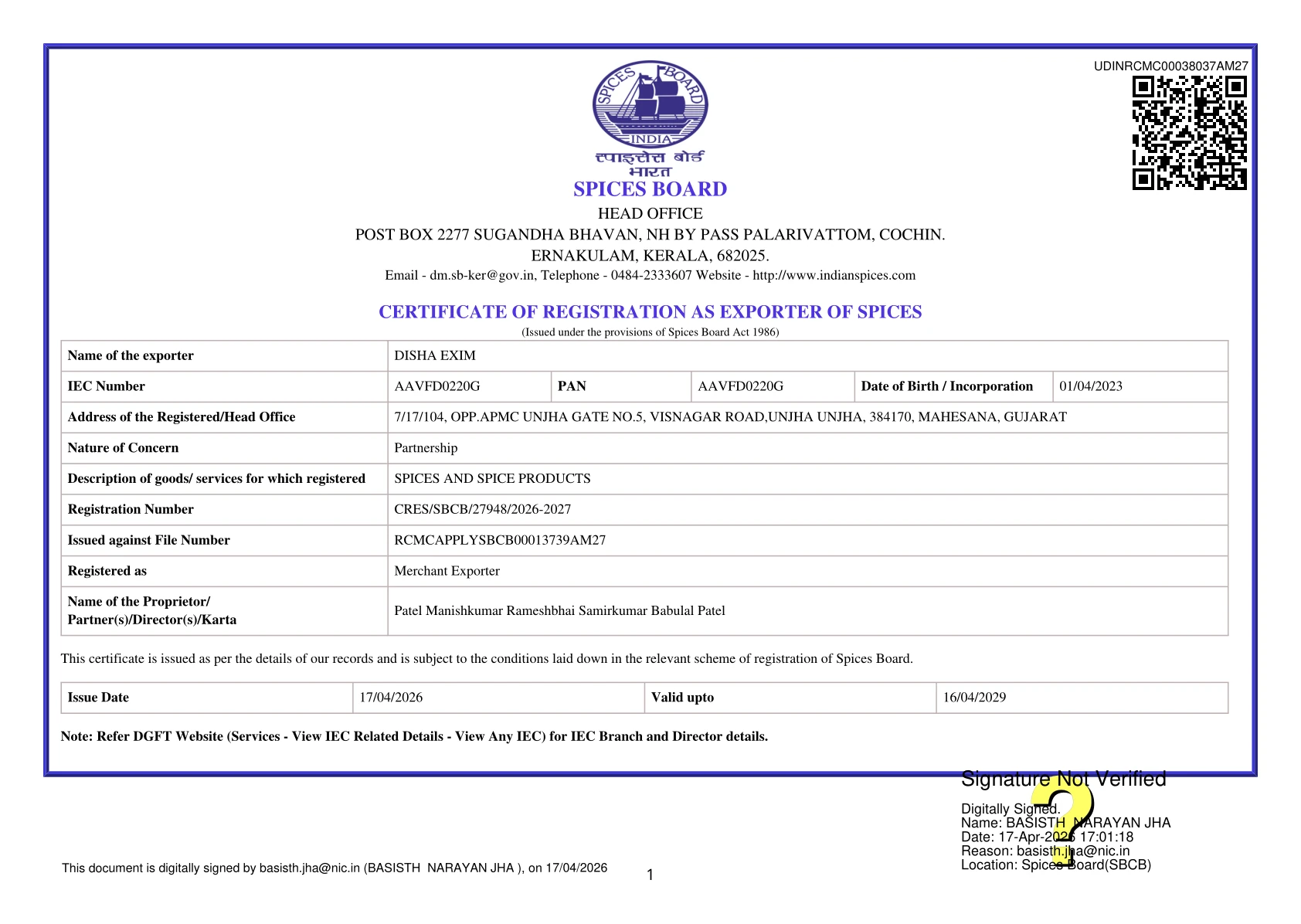 Registration cum Membership Certificate preview